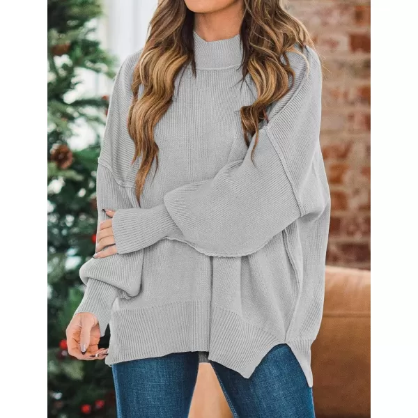 imageZESICA Womens 2023 Fall Casual Long Sleeve Crew Neck Side Slit Oversized Ribbed Knit Pullover Sweater TopsGrey