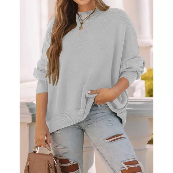 imageZESICA Womens 2023 Fall Casual Long Sleeve Crew Neck Side Slit Oversized Ribbed Knit Pullover Sweater TopsGrey