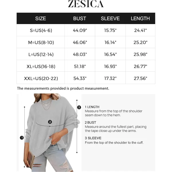 imageZESICA Womens 2023 Fall Casual Long Sleeve Crew Neck Side Slit Oversized Ribbed Knit Pullover Sweater TopsGrey