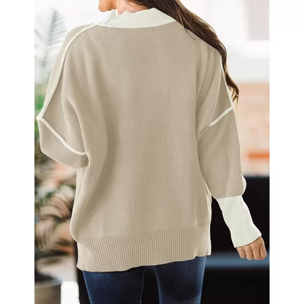 imageZESICA Womens 2023 Fall Casual Long Sleeve Crew Neck Side Slit Oversized Ribbed Knit Pullover Sweater TopsGreyapricot
