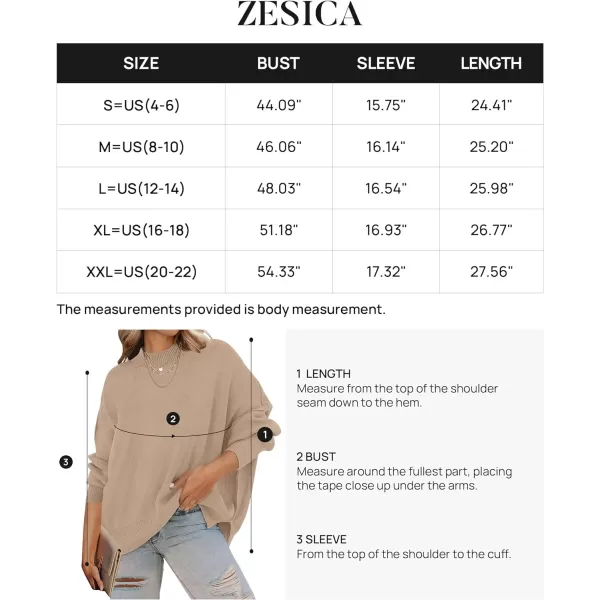 imageZESICA Womens 2023 Fall Casual Long Sleeve Crew Neck Side Slit Oversized Ribbed Knit Pullover Sweater TopsKhaki