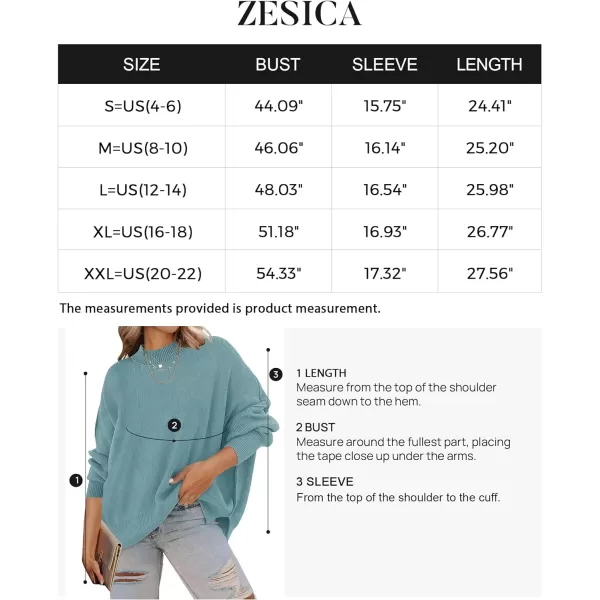 imageZESICA Womens 2023 Fall Casual Long Sleeve Crew Neck Side Slit Oversized Ribbed Knit Pullover Sweater TopsLake