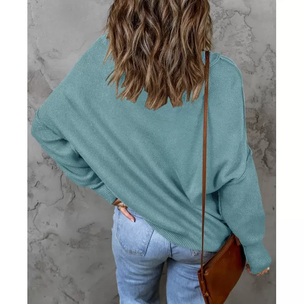 imageZESICA Womens 2023 Fall Casual Long Sleeve Crew Neck Side Slit Oversized Ribbed Knit Pullover Sweater TopsLake