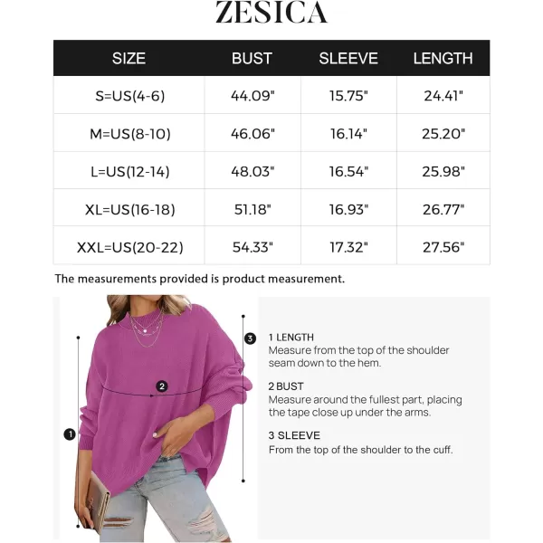 imageZESICA Womens 2023 Fall Casual Long Sleeve Crew Neck Side Slit Oversized Ribbed Knit Pullover Sweater TopsLilac