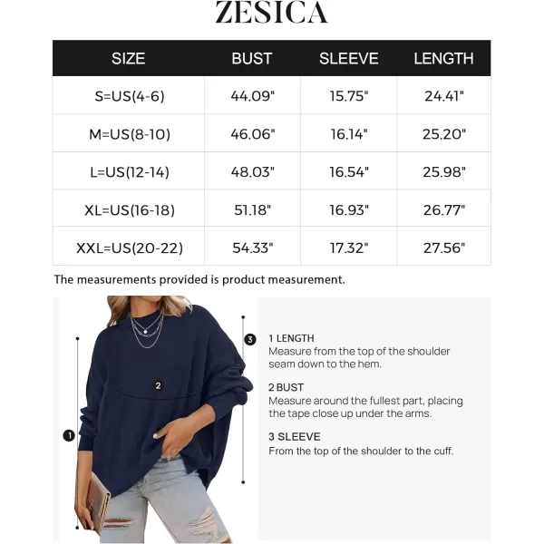 imageZESICA Womens 2023 Fall Casual Long Sleeve Crew Neck Side Slit Oversized Ribbed Knit Pullover Sweater TopsNavy