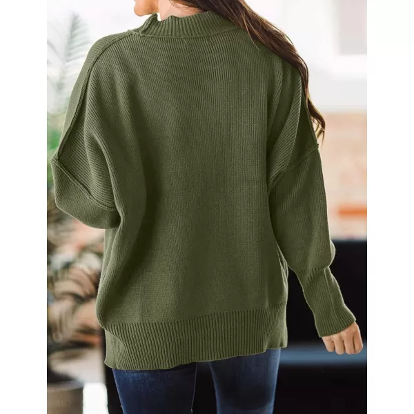 imageZESICA Womens 2023 Fall Casual Long Sleeve Crew Neck Side Slit Oversized Ribbed Knit Pullover Sweater TopsOlive