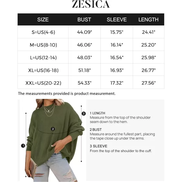 imageZESICA Womens 2023 Fall Casual Long Sleeve Crew Neck Side Slit Oversized Ribbed Knit Pullover Sweater TopsOlive