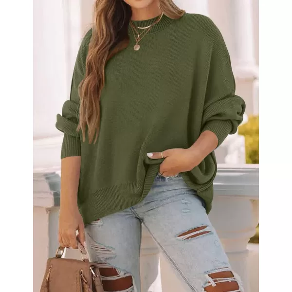 imageZESICA Womens 2023 Fall Casual Long Sleeve Crew Neck Side Slit Oversized Ribbed Knit Pullover Sweater TopsOlive