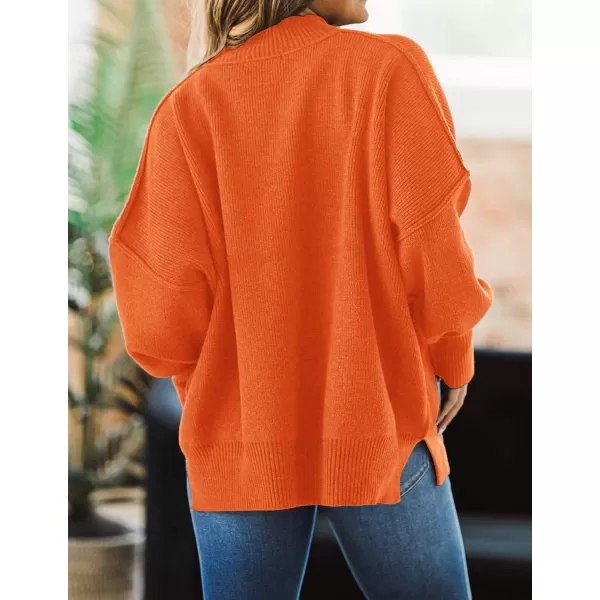 imageZESICA Womens 2023 Fall Casual Long Sleeve Crew Neck Side Slit Oversized Ribbed Knit Pullover Sweater TopsOrange