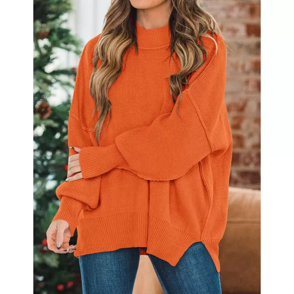 imageZESICA Womens 2023 Fall Casual Long Sleeve Crew Neck Side Slit Oversized Ribbed Knit Pullover Sweater TopsOrange