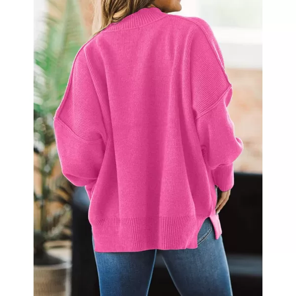 imageZESICA Womens 2023 Fall Casual Long Sleeve Crew Neck Side Slit Oversized Ribbed Knit Pullover Sweater TopsRose