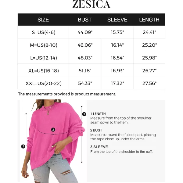 imageZESICA Womens 2023 Fall Casual Long Sleeve Crew Neck Side Slit Oversized Ribbed Knit Pullover Sweater TopsRose