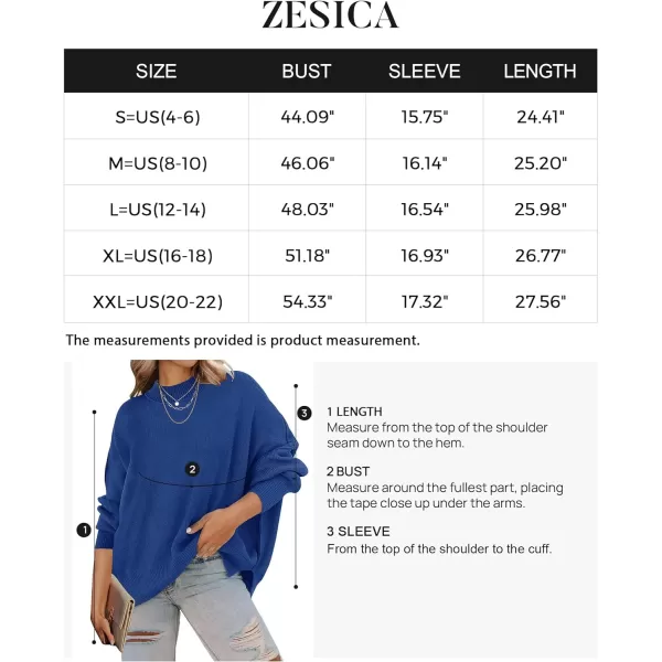 imageZESICA Womens 2023 Fall Casual Long Sleeve Crew Neck Side Slit Oversized Ribbed Knit Pullover Sweater TopsRoyalblue