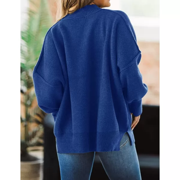 imageZESICA Womens 2023 Fall Casual Long Sleeve Crew Neck Side Slit Oversized Ribbed Knit Pullover Sweater TopsRoyalblue