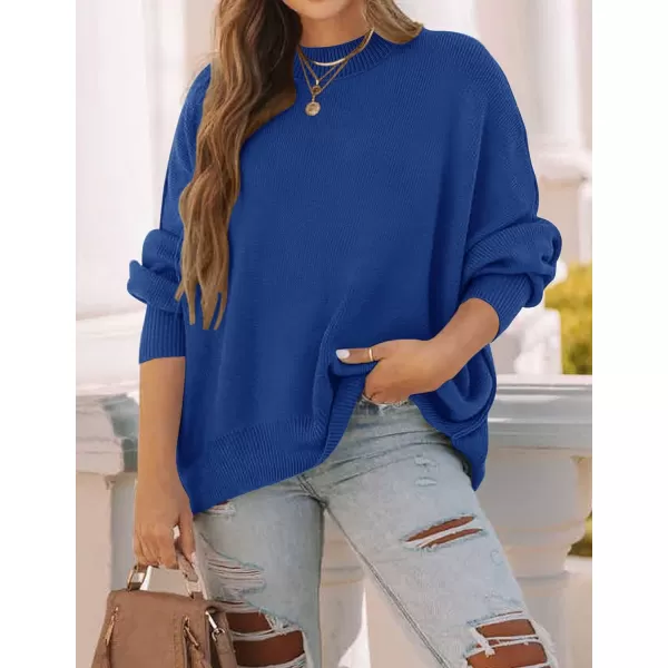 imageZESICA Womens 2023 Fall Casual Long Sleeve Crew Neck Side Slit Oversized Ribbed Knit Pullover Sweater TopsRoyalblue