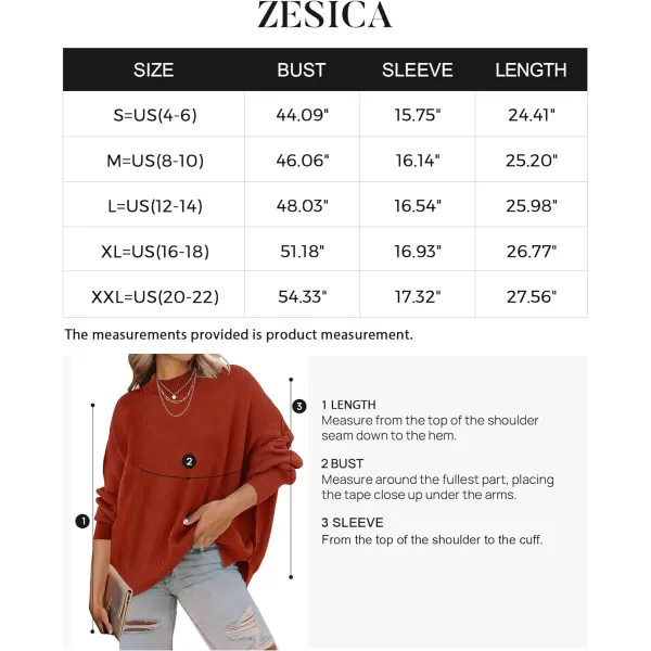 imageZESICA Womens 2023 Fall Casual Long Sleeve Crew Neck Side Slit Oversized Ribbed Knit Pullover Sweater TopsRust