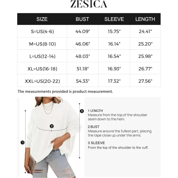 imageZESICA Womens 2023 Fall Casual Long Sleeve Crew Neck Side Slit Oversized Ribbed Knit Pullover Sweater TopsWhite