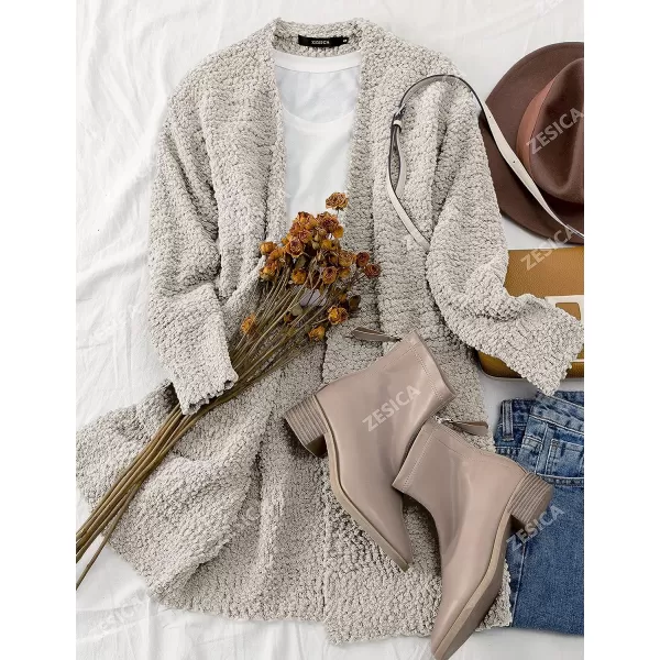 imageZESICA Womens 2023 Fall Casual Long Sleeve Open Front Soft Chunky Knit Sweater Cardigan OuterwearBeige