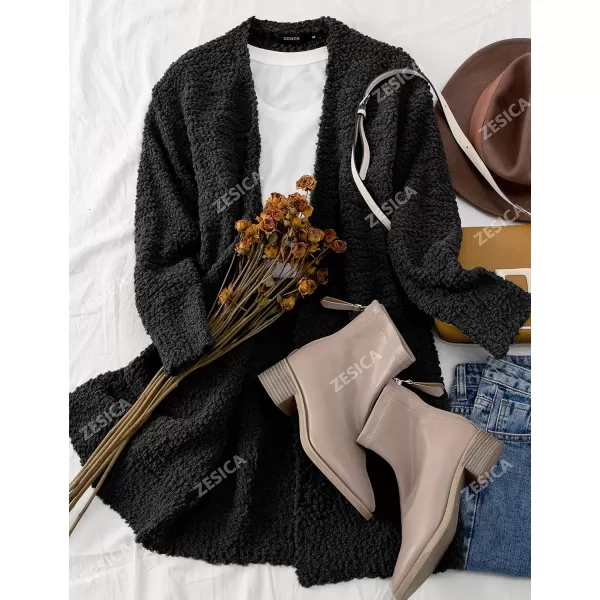 imageZESICA Womens 2023 Fall Casual Long Sleeve Open Front Soft Chunky Knit Sweater Cardigan OuterwearBlack