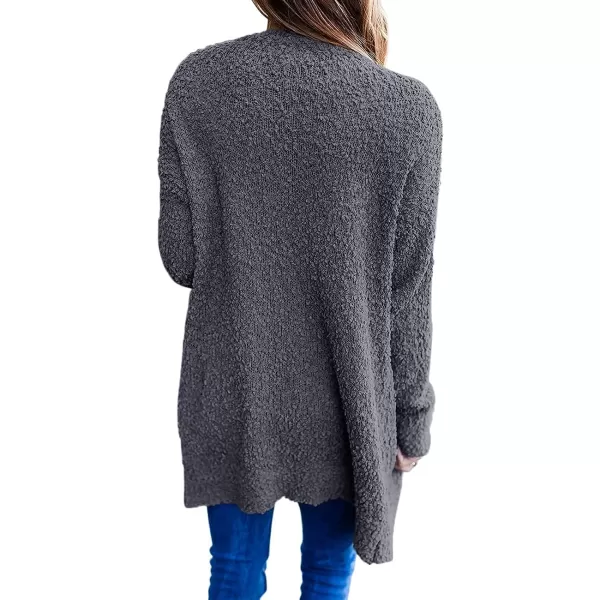 imageZESICA Womens 2023 Fall Casual Long Sleeve Open Front Soft Chunky Knit Sweater Cardigan OuterwearCharcoal