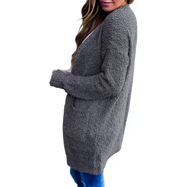 imageZESICA Womens 2023 Fall Casual Long Sleeve Open Front Soft Chunky Knit Sweater Cardigan OuterwearCharcoal