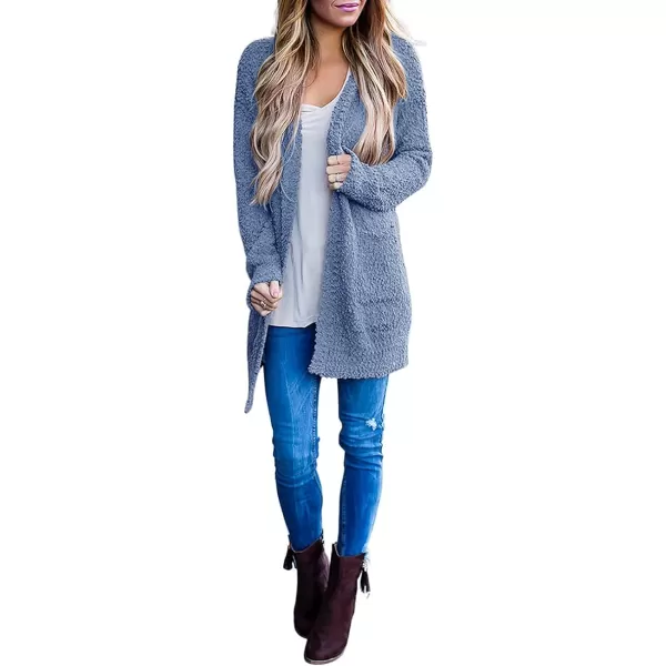 imageZESICA Womens 2023 Fall Casual Long Sleeve Open Front Soft Chunky Knit Sweater Cardigan OuterwearDustyblue