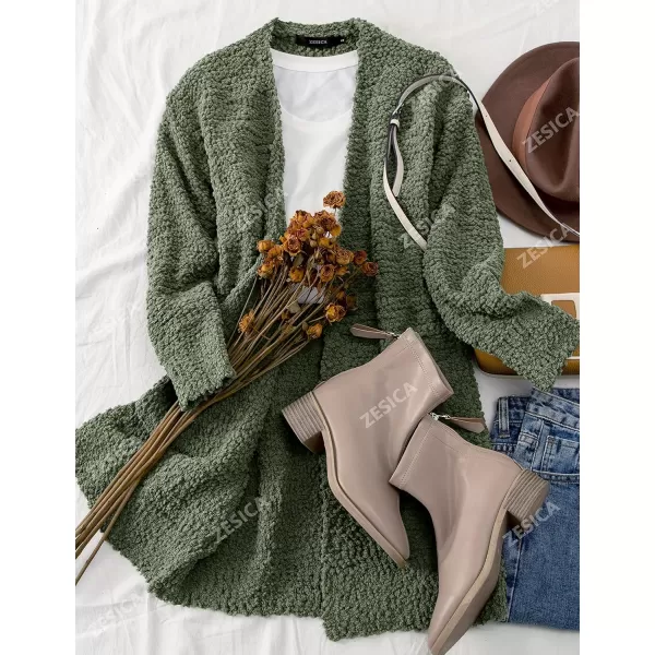 imageZESICA Womens 2023 Fall Casual Long Sleeve Open Front Soft Chunky Knit Sweater Cardigan OuterwearForestgreen