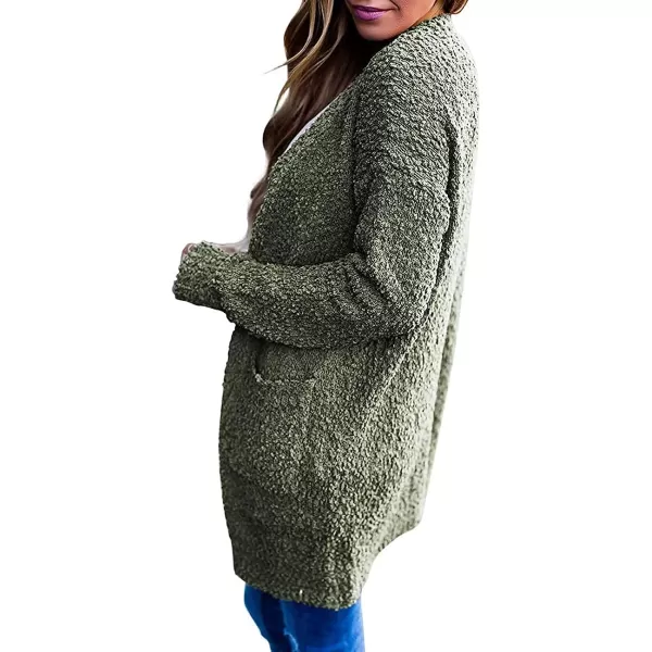 imageZESICA Womens 2023 Fall Casual Long Sleeve Open Front Soft Chunky Knit Sweater Cardigan OuterwearForestgreen