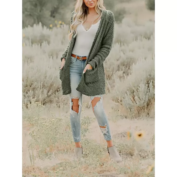 imageZESICA Womens 2023 Fall Casual Long Sleeve Open Front Soft Chunky Knit Sweater Cardigan OuterwearForestgreen