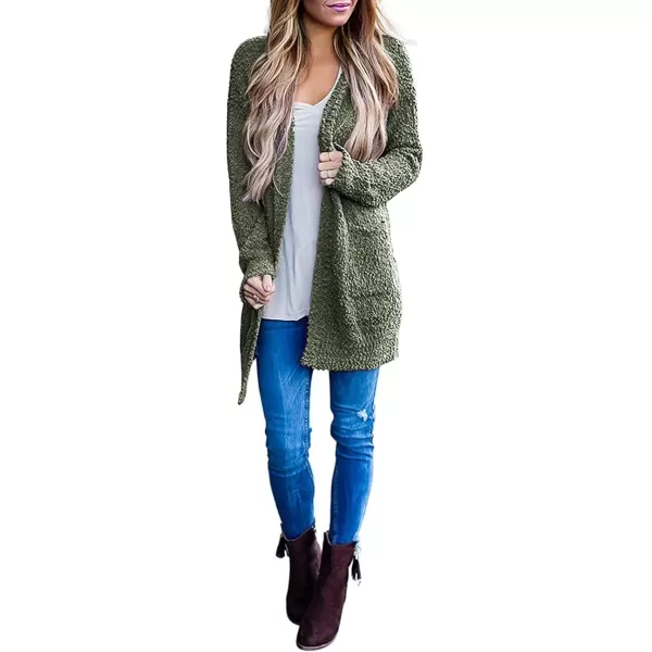 imageZESICA Womens 2023 Fall Casual Long Sleeve Open Front Soft Chunky Knit Sweater Cardigan OuterwearForestgreen