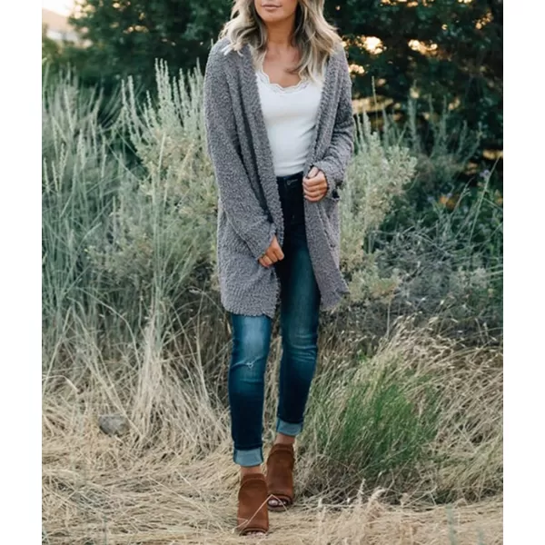 imageZESICA Womens 2023 Fall Casual Long Sleeve Open Front Soft Chunky Knit Sweater Cardigan OuterwearGrey