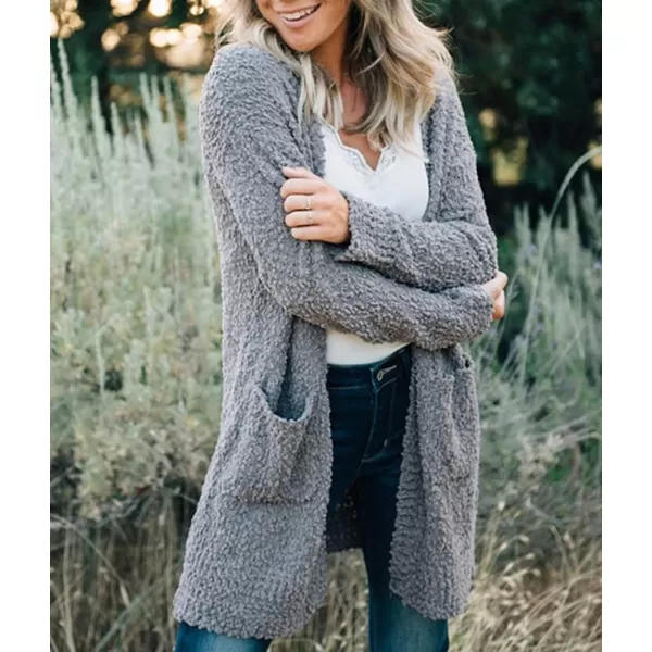 imageZESICA Womens 2023 Fall Casual Long Sleeve Open Front Soft Chunky Knit Sweater Cardigan OuterwearGrey