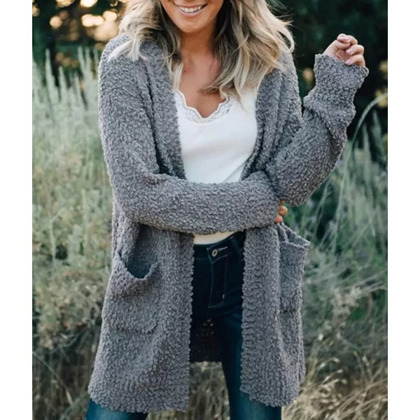 imageZESICA Womens 2023 Fall Casual Long Sleeve Open Front Soft Chunky Knit Sweater Cardigan OuterwearGrey