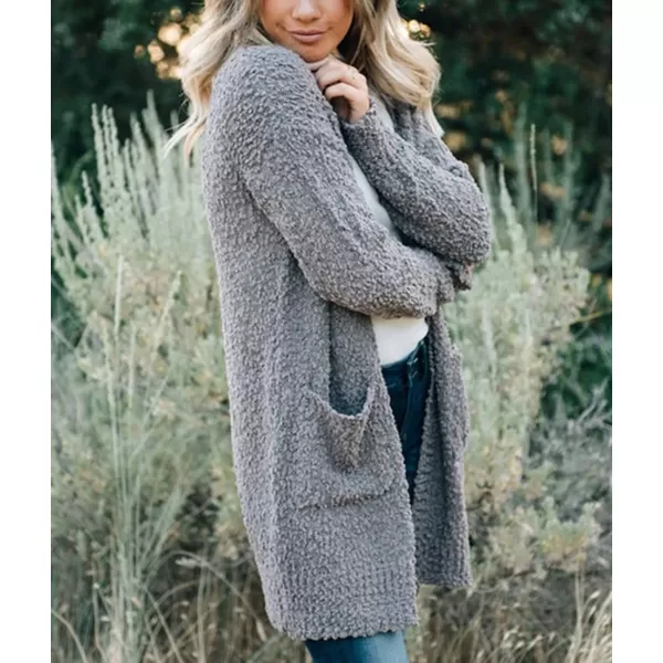 imageZESICA Womens 2023 Fall Casual Long Sleeve Open Front Soft Chunky Knit Sweater Cardigan OuterwearGrey