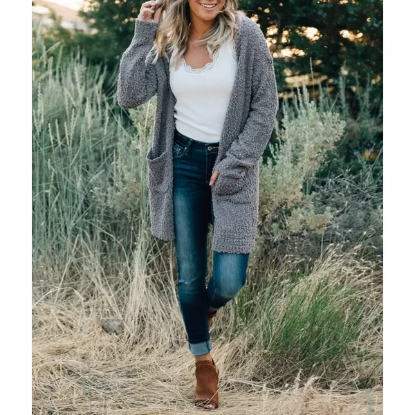imageZESICA Womens 2023 Fall Casual Long Sleeve Open Front Soft Chunky Knit Sweater Cardigan OuterwearGrey