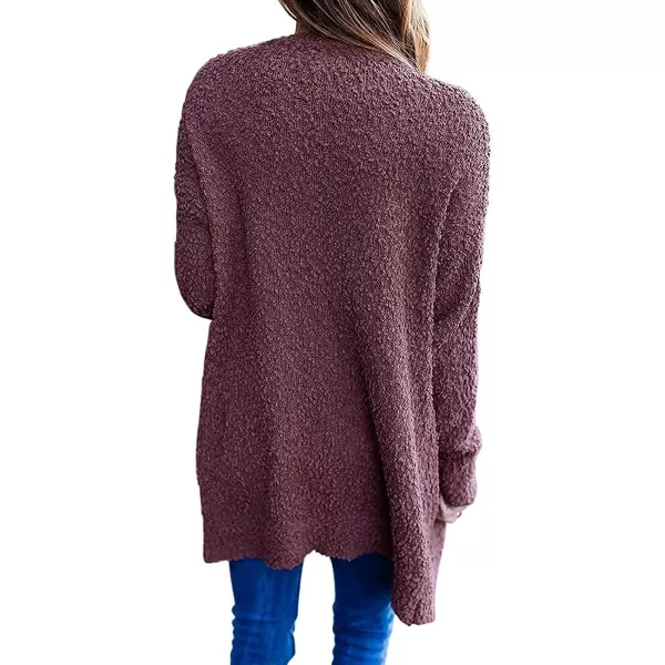 imageZESICA Womens 2023 Fall Casual Long Sleeve Open Front Soft Chunky Knit Sweater Cardigan OuterwearMaroon
