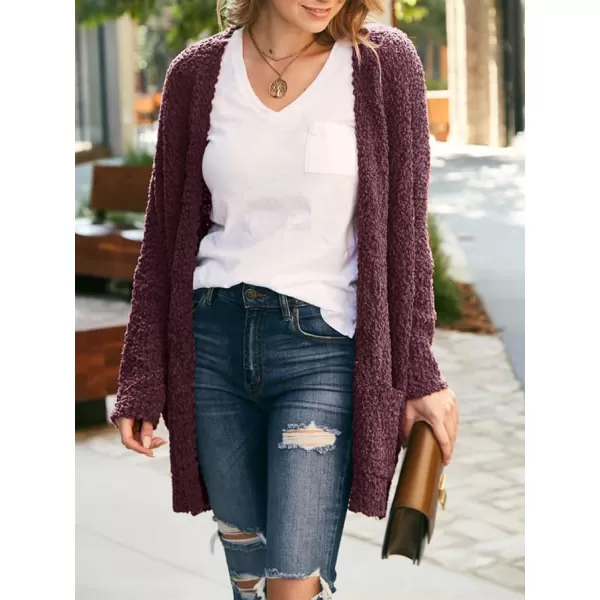 imageZESICA Womens 2023 Fall Casual Long Sleeve Open Front Soft Chunky Knit Sweater Cardigan OuterwearMaroon