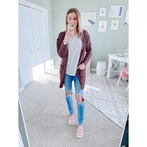 imageZESICA Womens 2023 Fall Casual Long Sleeve Open Front Soft Chunky Knit Sweater Cardigan OuterwearMaroon