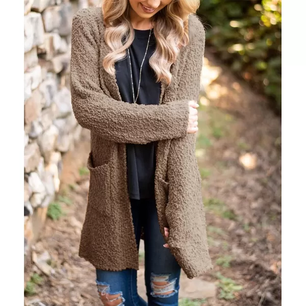 imageZESICA Womens 2023 Fall Casual Long Sleeve Open Front Soft Chunky Knit Sweater Cardigan OuterwearMocha