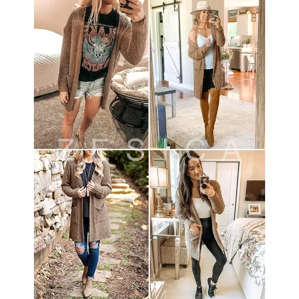 imageZESICA Womens 2023 Fall Casual Long Sleeve Open Front Soft Chunky Knit Sweater Cardigan OuterwearMocha