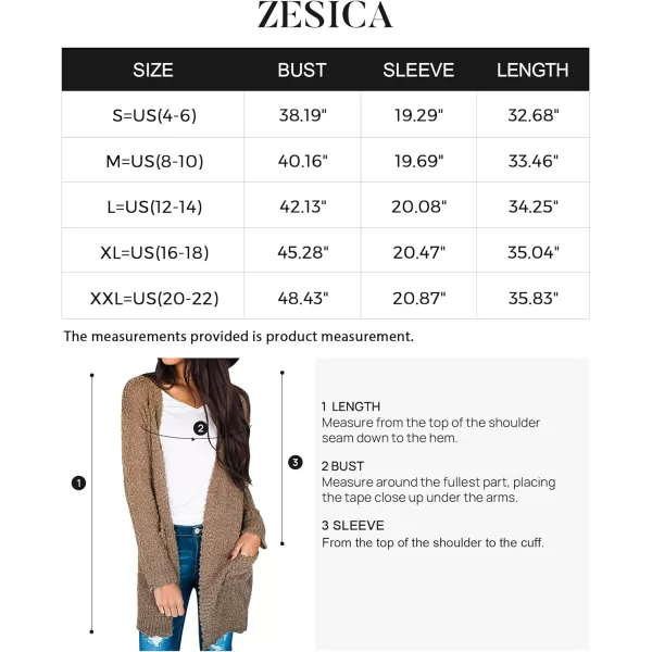 imageZESICA Womens 2023 Fall Casual Long Sleeve Open Front Soft Chunky Knit Sweater Cardigan OuterwearMocha