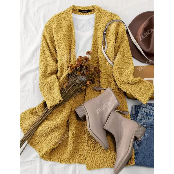 imageZESICA Womens 2023 Fall Casual Long Sleeve Open Front Soft Chunky Knit Sweater Cardigan OuterwearMustard Yellow