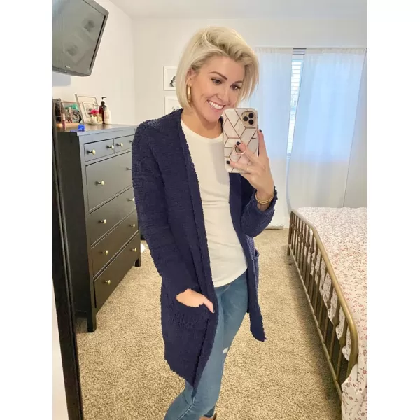 imageZESICA Womens 2023 Fall Casual Long Sleeve Open Front Soft Chunky Knit Sweater Cardigan OuterwearNavy