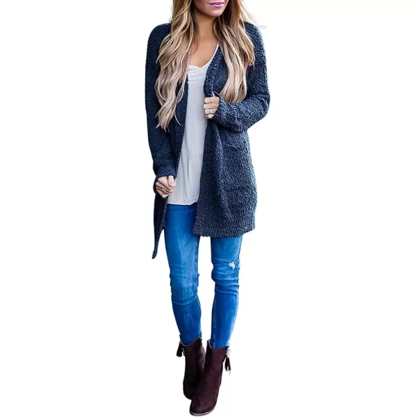 imageZESICA Womens 2023 Fall Casual Long Sleeve Open Front Soft Chunky Knit Sweater Cardigan OuterwearNavy