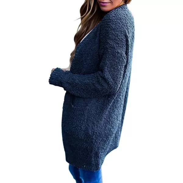imageZESICA Womens 2023 Fall Casual Long Sleeve Open Front Soft Chunky Knit Sweater Cardigan OuterwearNavy