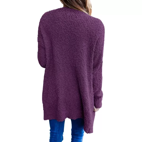 imageZESICA Womens 2023 Fall Casual Long Sleeve Open Front Soft Chunky Knit Sweater Cardigan OuterwearPlum