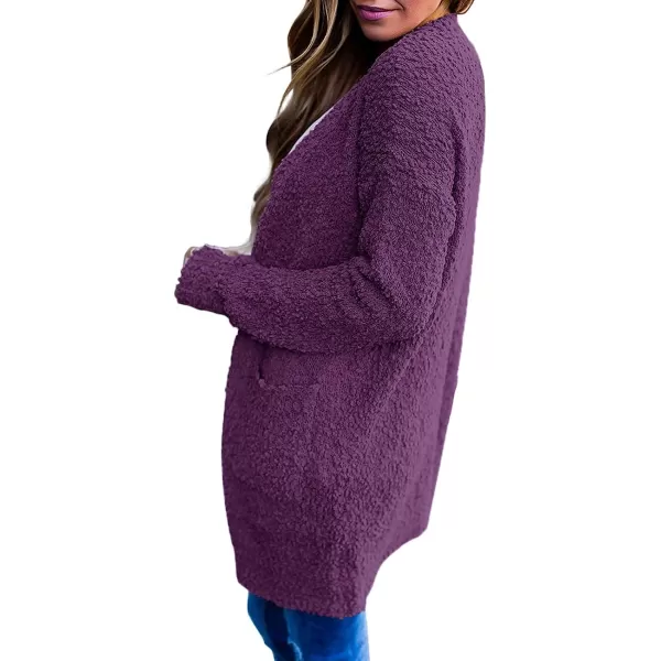 imageZESICA Womens 2023 Fall Casual Long Sleeve Open Front Soft Chunky Knit Sweater Cardigan OuterwearPlum