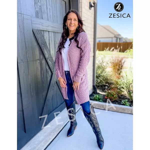 imageZESICA Womens 2023 Fall Casual Long Sleeve Open Front Soft Chunky Knit Sweater Cardigan OuterwearTaro