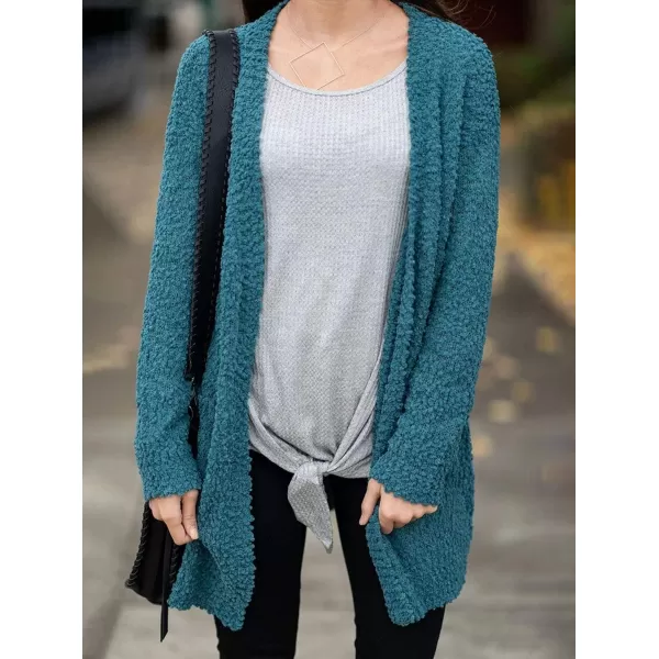 imageZESICA Womens 2023 Fall Casual Long Sleeve Open Front Soft Chunky Knit Sweater Cardigan OuterwearTeal