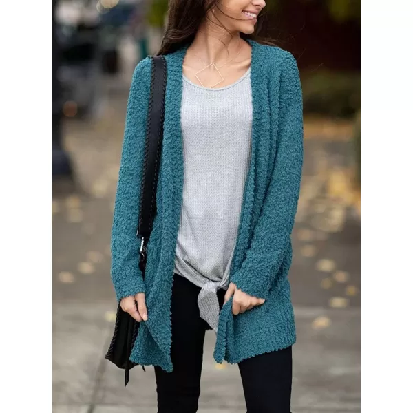 imageZESICA Womens 2023 Fall Casual Long Sleeve Open Front Soft Chunky Knit Sweater Cardigan OuterwearTeal